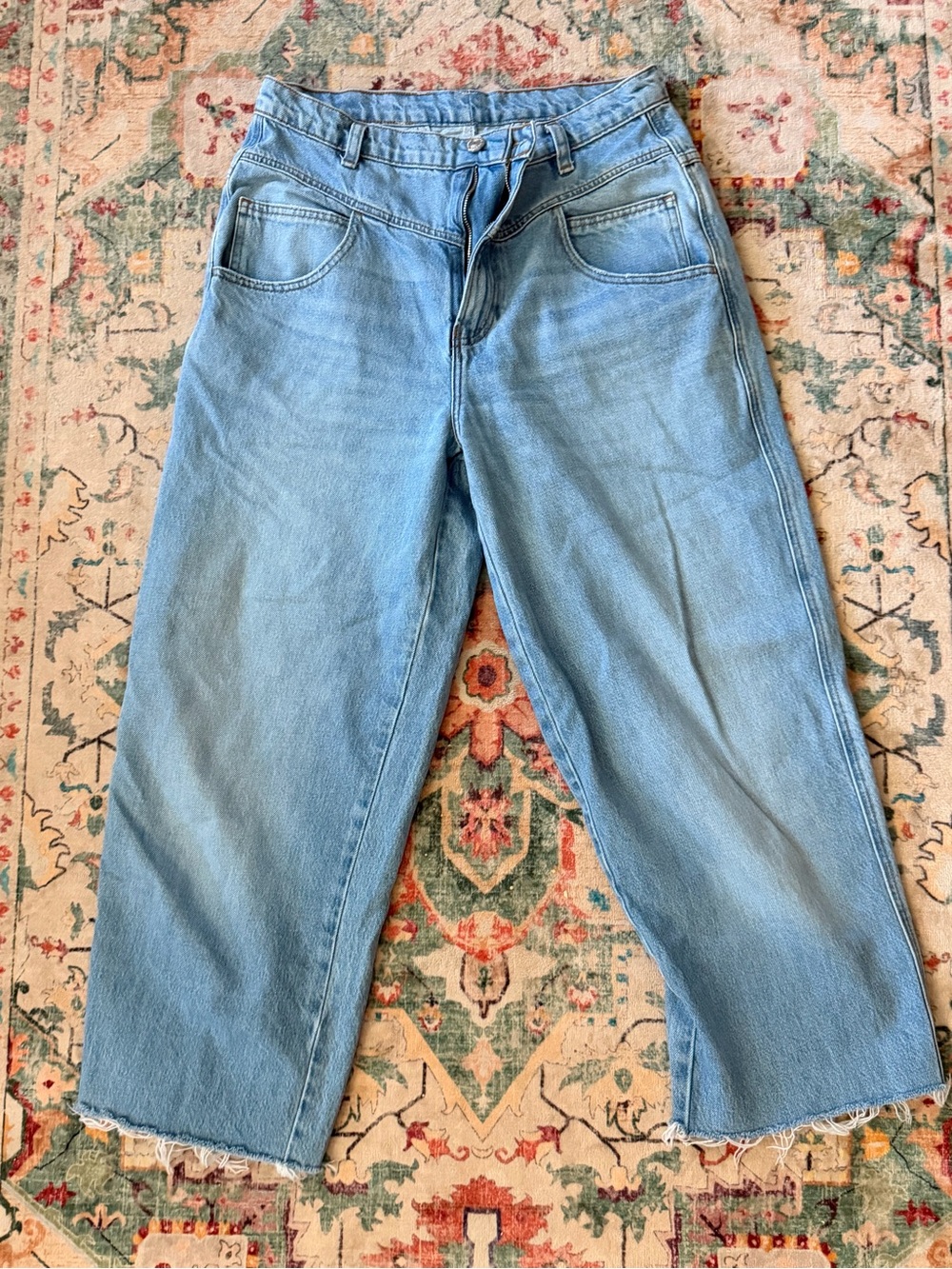 Frame Denim Light Blue Cropped Wide-Leg Jeans